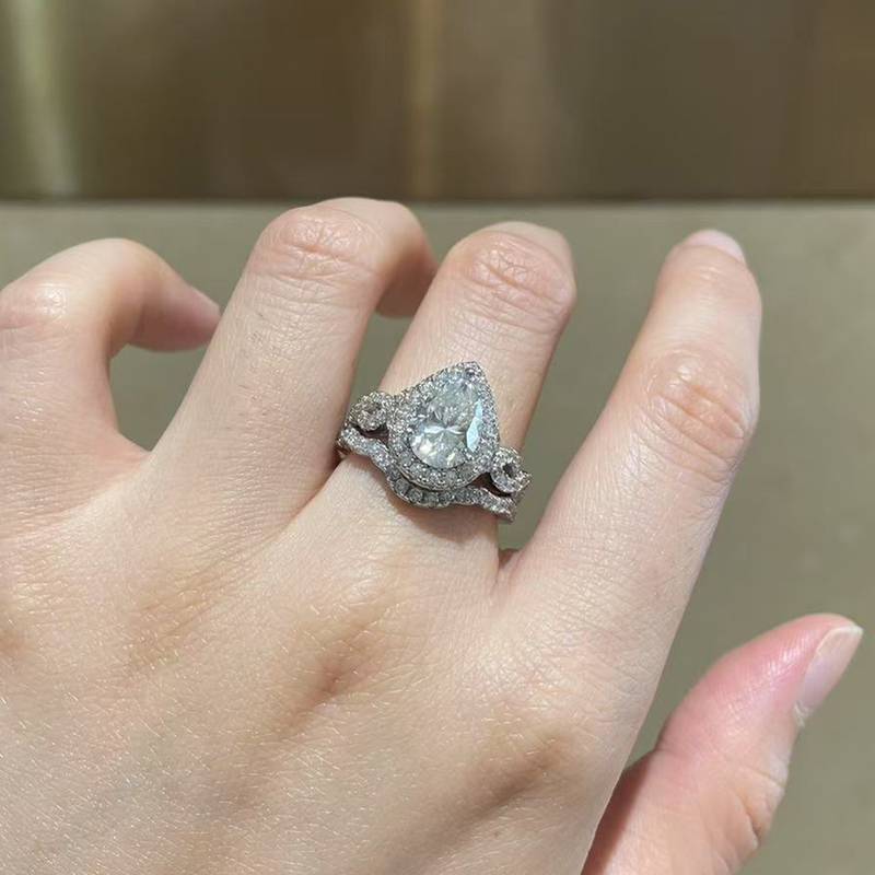 S925银镀白金主副套戒叠戴Women's Ring定制选款主石Moissanite2.5ct/副石高碳钻